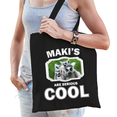 Dieren maki tasje zwart volwassenen en kinderen - makis are cool cadeau boodschappentasje