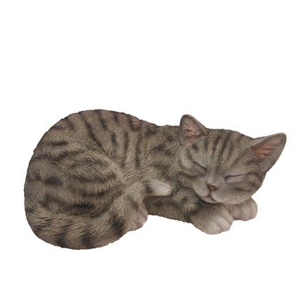 Dierenbeeld slapende kat/poes grijs/wit 28 cm