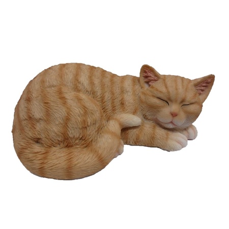 Dierenbeeld slapende kat/poes rood/wit 28 cm