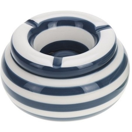 Dark blue with white striped ashtray 11 cm