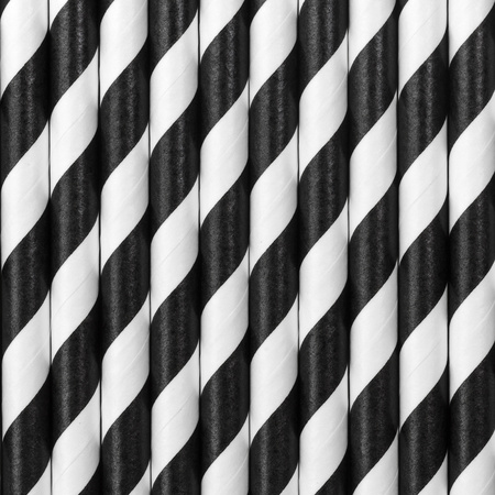 10x Paper straws with black/white stripes 19,5 cm
