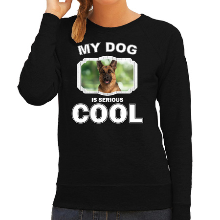 Duitse herder honden sweater / trui my dog is serious cool zwart voor dames