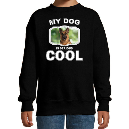 Duitse herder honden trui / sweater my dog is serious cool zwart voor kinderen