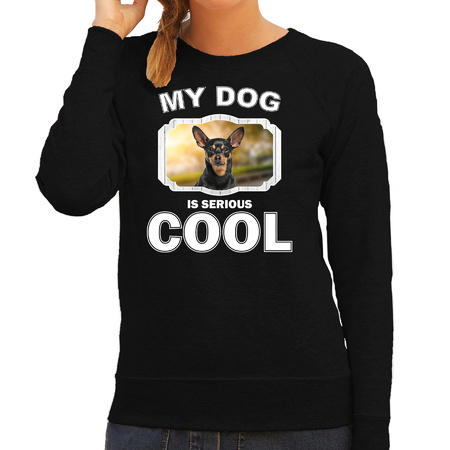 Dwergpinscher honden sweater / trui my dog is serious cool zwart voor dames