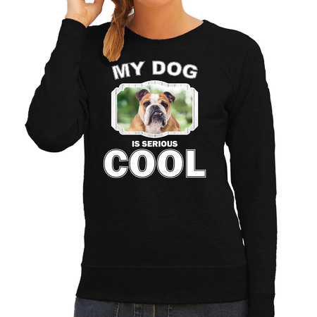 Engelse bulldog honden sweater / trui my dog is serious cool zwart voor dames