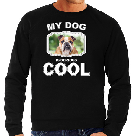 Engelse bulldog honden sweater / trui my dog is serious cool zwart voor heren