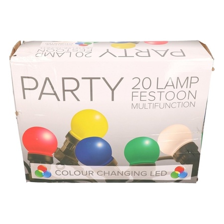 Festoon outdoor party lights multi colour RGB bulbs 12 m