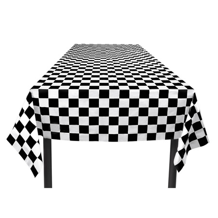 Finish racing thema tafelkleed zwart/wit geblokt 130 x 180 cm