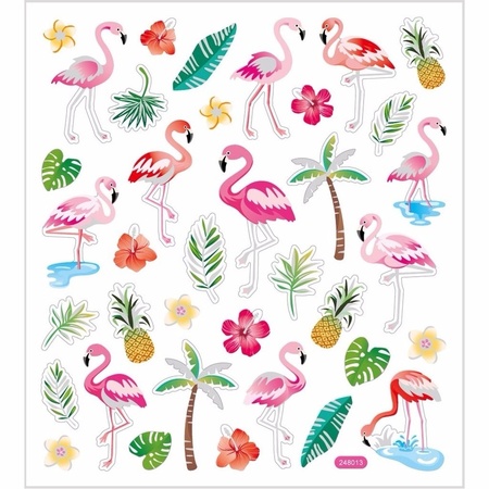Flamingo thema kinder stickers gekleurd 37 stuks