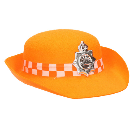Carnaval dress up set orange police hat with tie
