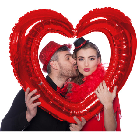 Photo Frame - heart - red - 80 x 70 cm - inflatable foil balloon - Valentines photo prop