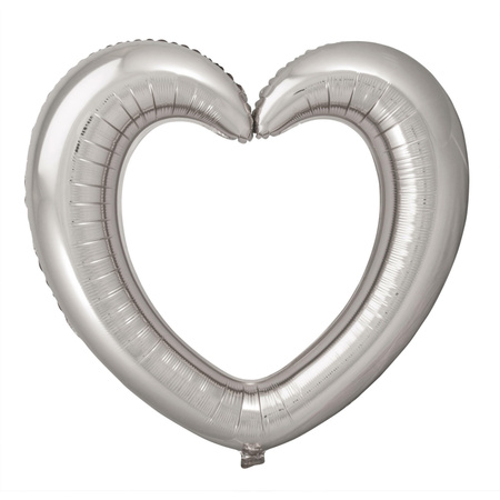 Photo Frame - heart - silver - 80 x 70 cm - inflatable foil balloon - photo prop