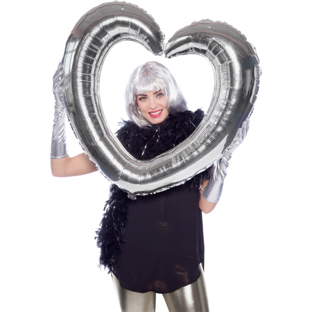 Photo Frame - heart - silver - 80 x 70 cm - inflatable foil balloon - photo prop