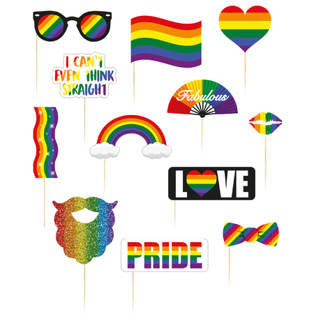 Photo prop set rainbow/pride flag on sticks 24 pieces