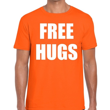 Free hugs tekst t-shirt oranje heren