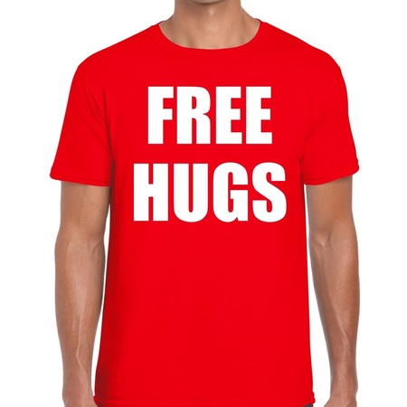 Free hugs tekst t-shirt rood heren