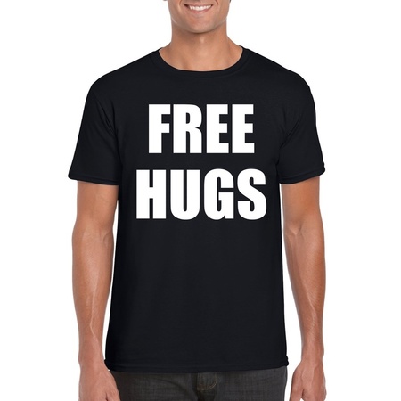 Free hugs tekst t-shirt zwart heren