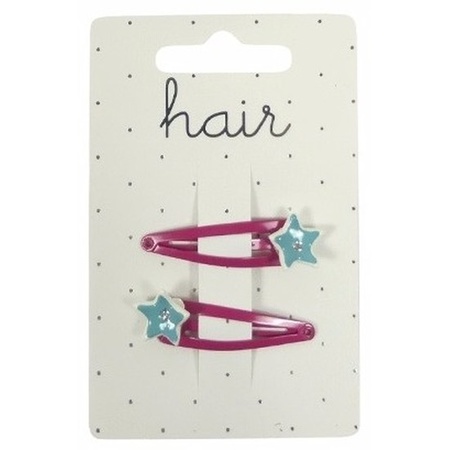 Fuchsia pink hairpins with light blue stars 2 pcs