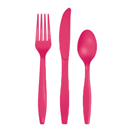 Fuchsia pink plastic cutlery 120 pieces