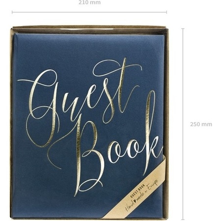 Gastenboek navy blauw/goud 20 x 25 cm