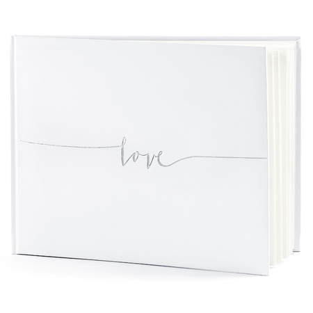 Gastenboek/receptieboek Love - Bruiloft - wit/zilver - 24 x 18,5 cm