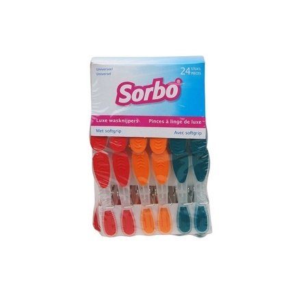 Gekleurde wasknijpers softgrip 24 stuks