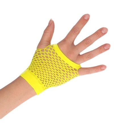 Yellow short fishnet gloves for adults