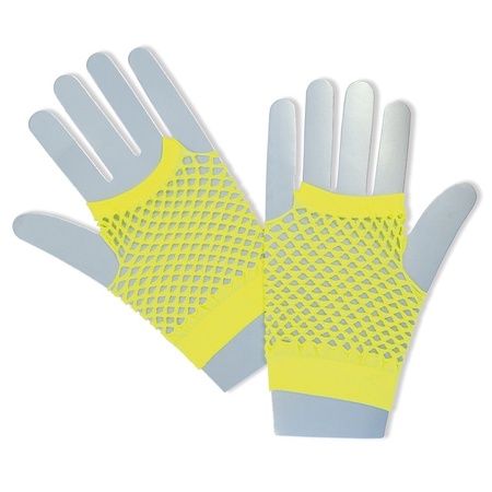 Yellow short fishnet gloves for adults