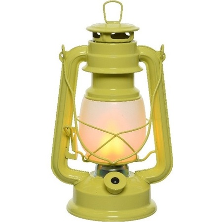 Gele LED licht stormlantaarn 24 cm met vlam effect