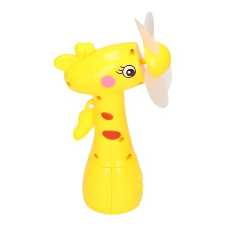 Gele waterspray ventilator giraffe 15 cm voor kinderen