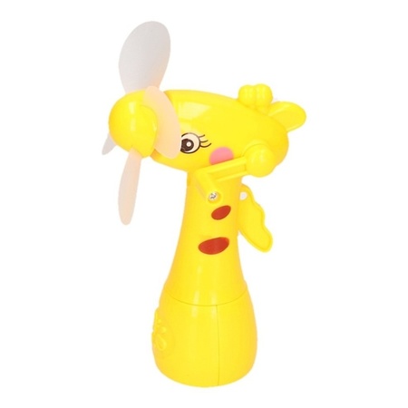 Gele waterspray ventilator giraffe 15 cm voor kinderen