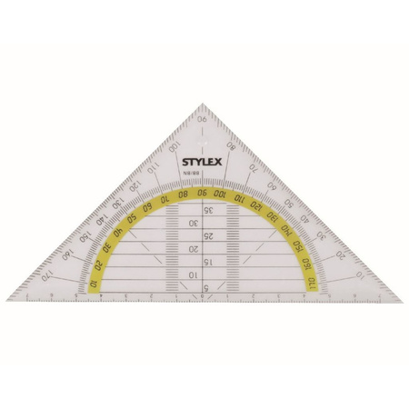 Geodriehoek Stylex met liniaal en gradenboog 14 cm