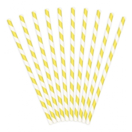 Gestreepte rietjes van papier geel/wit 10x stuks
