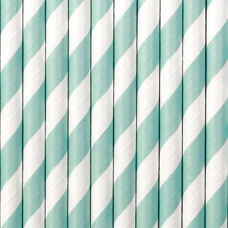 Striped paper straws light blue and white 10x pieces