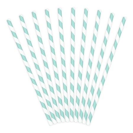Gestreepte rietjes van papier lichtblauw/wit 10x stuks