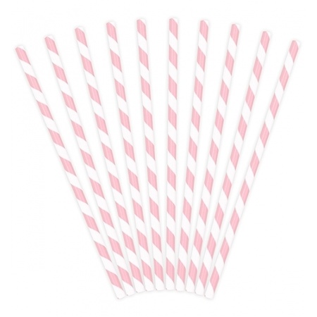 10x Striped paper straws light pink and white