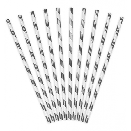 10x pieces striped straws silver and white 19.5 cm