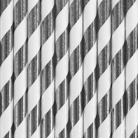 10x pieces striped straws silver and white 19.5 cm