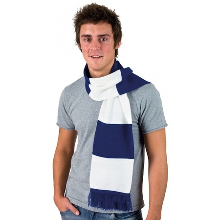 Striped scarf royal blue and white