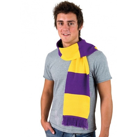 Gestreepte sjaal paars met geel