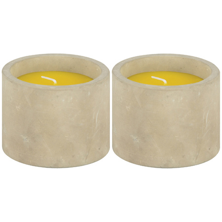2x Scented candles citronella in conrete holder 8.5 x 7 cm 10 burning hours