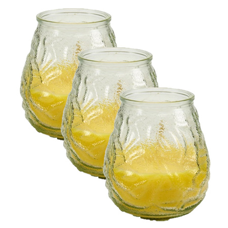 Geurkaars citronella - 3x - in windlicht -  glas - 10 cm - citrusgeur