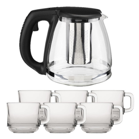 Glass teapot with filter/infuser of 1,2 liter with 6x pieces of tea glasses of 220 ml
