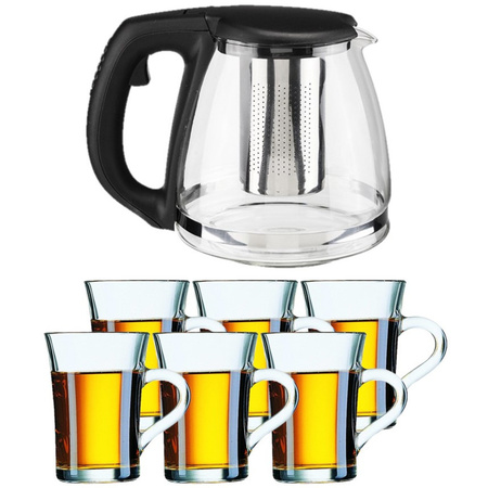 Glass teapot with filter/infuser of 1,2 liter with 6x pieces of tea glasses of 230 ml