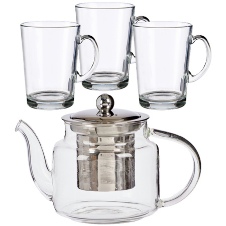 Glass teapot with filter/infuser of 500 ml with 6x pieces of tea glasses of 250 ml