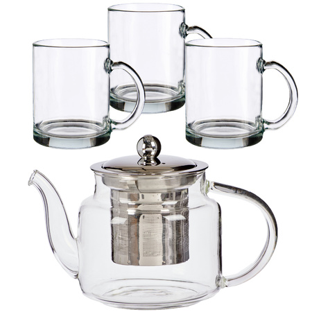 Glass teapot with filter/infuser of 500 ml with 6x pieces of tea glasses of 285 ml