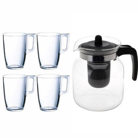 Glass teapot black with 10x Arcoroc teaglasses 320 ml