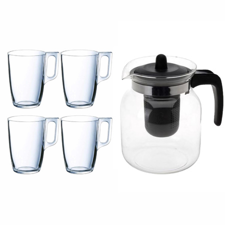 Glass teapot black with 12x Arcoroc teaglasses 320 ml