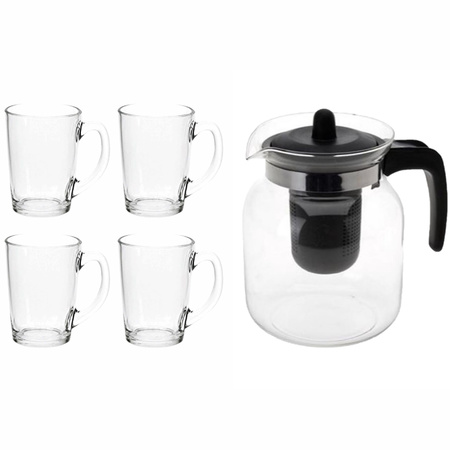 Glass teapot black with 8x Luminarc teaglasses 320 ml