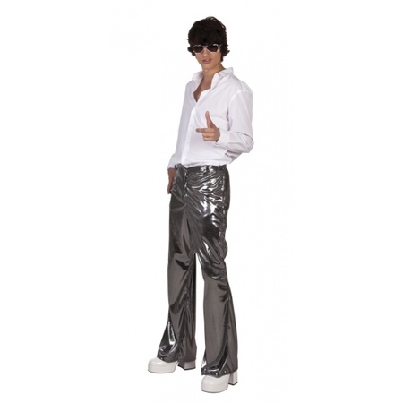 Glimmende zilveren disco broek